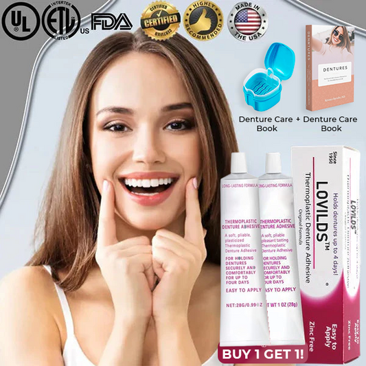 BUY 1 GET 1 FREE LOVIDS Thermoplastic Denture Adhesive + Free Gift Denture Storage Case + Dentures Book